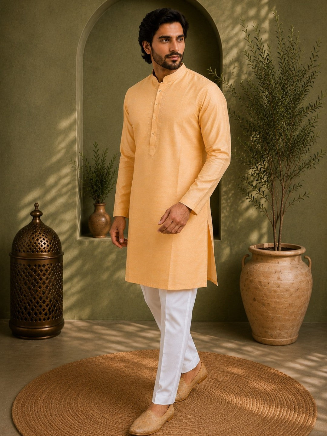 Tattva Solid Embroidered Mandarin Collar Short Kurta