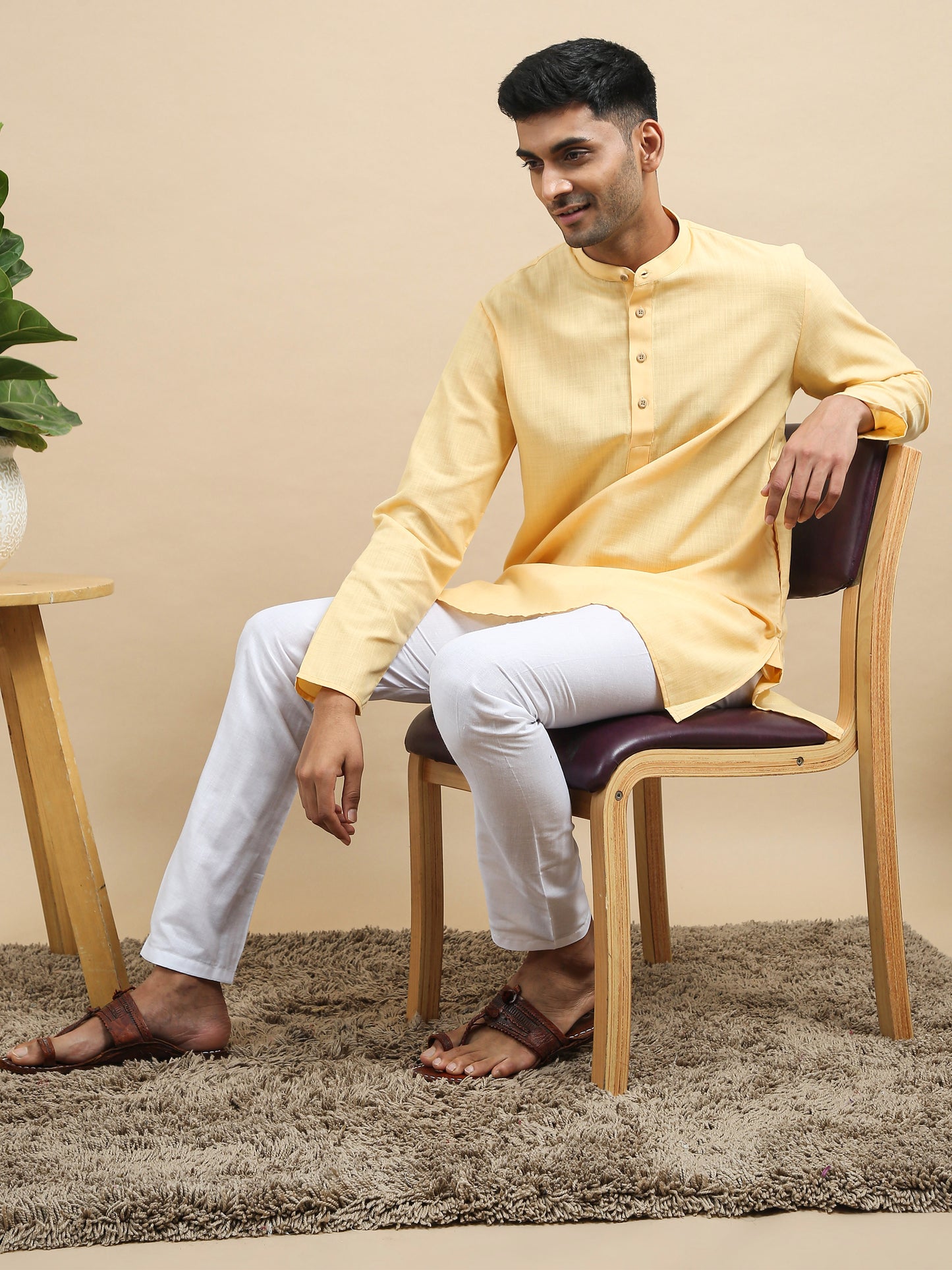 Tattva Beige Short Kurta with Pyjamas
