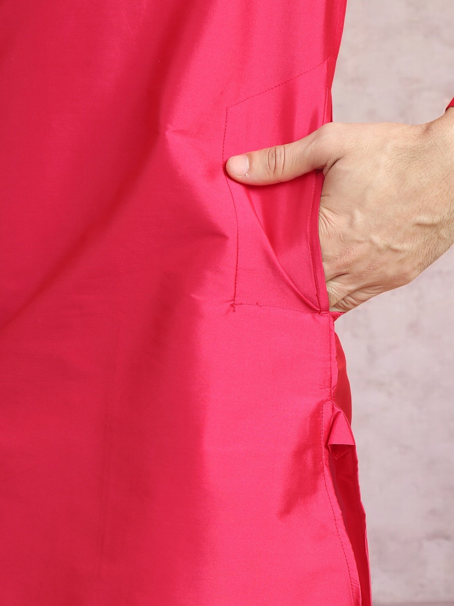 Pink Polyester Solid Straight Kurta