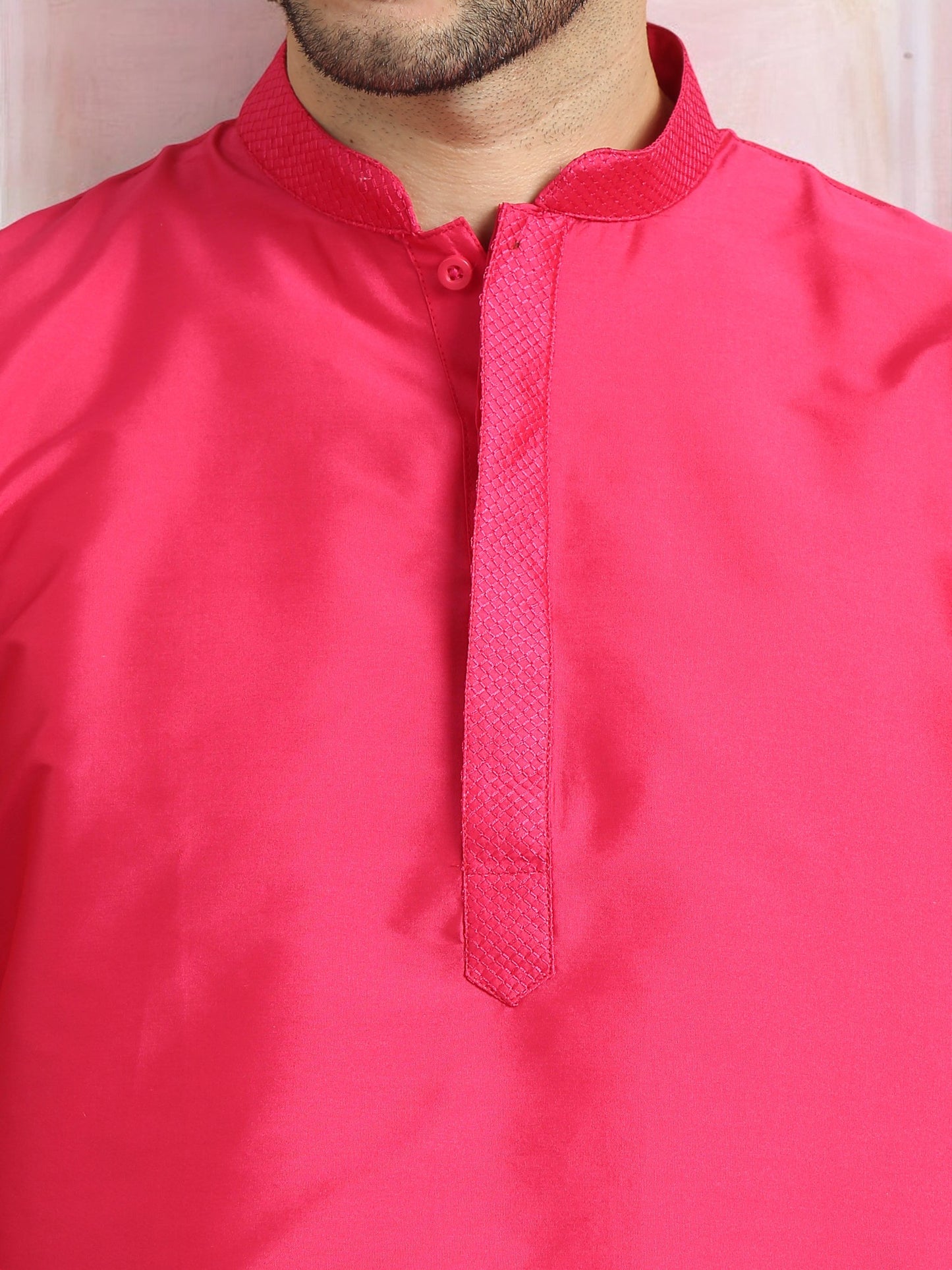 Pink Polyester Solid Straight Kurta