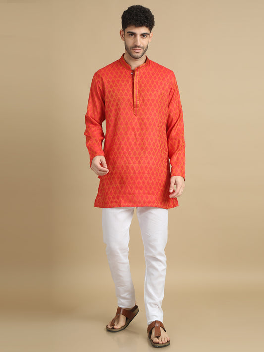 Tattva Men Woven Design Cotton Blend Straight Kurta