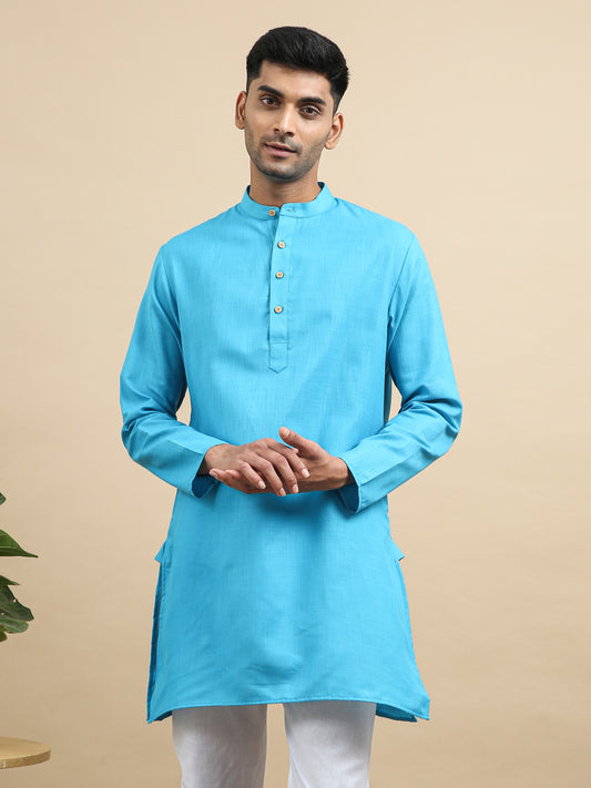 Tattva Turquoise Blue Short Kurta with Pyjamas