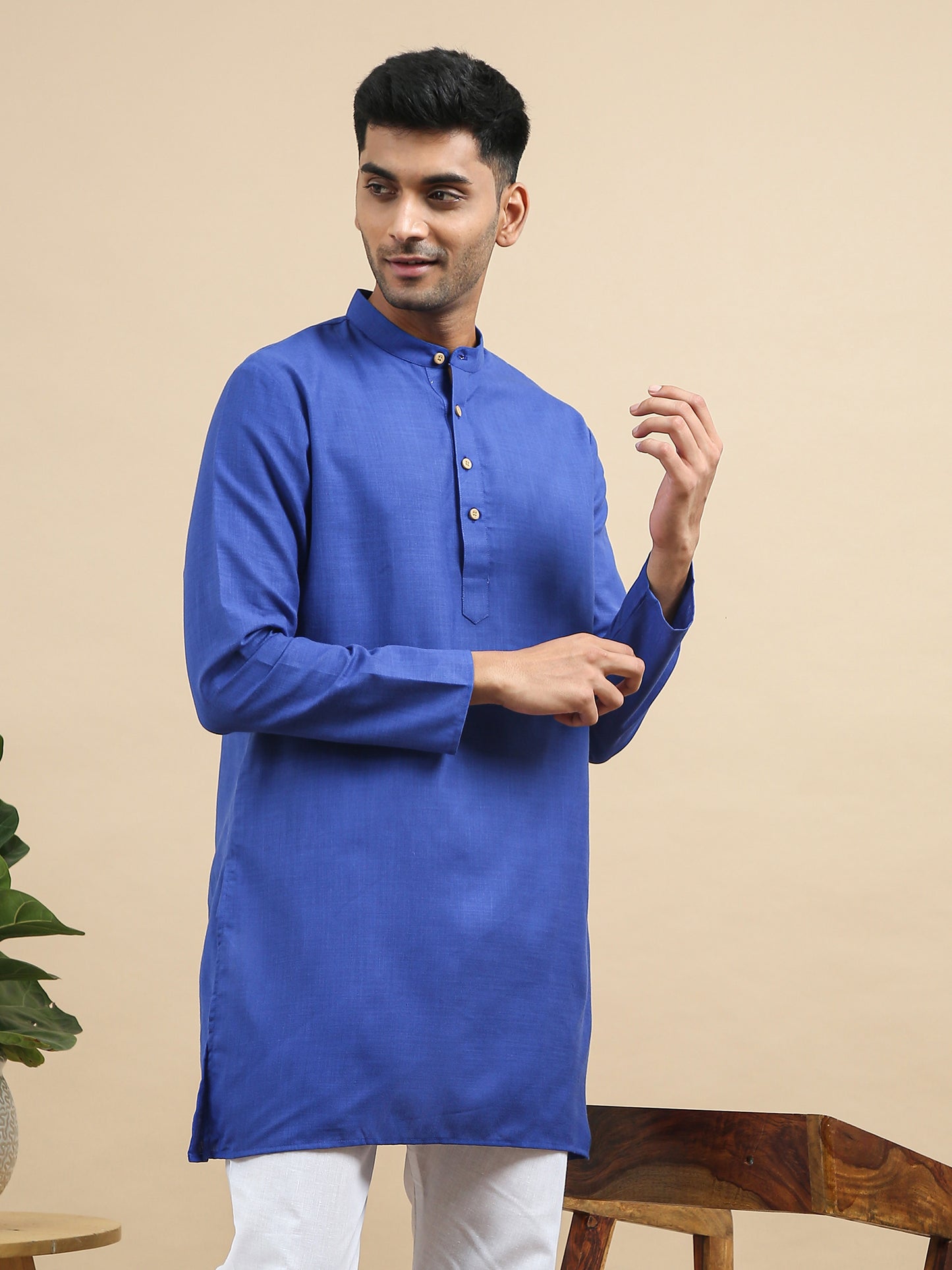 Tattva Navy Blue Short Kurta with Pyjamas