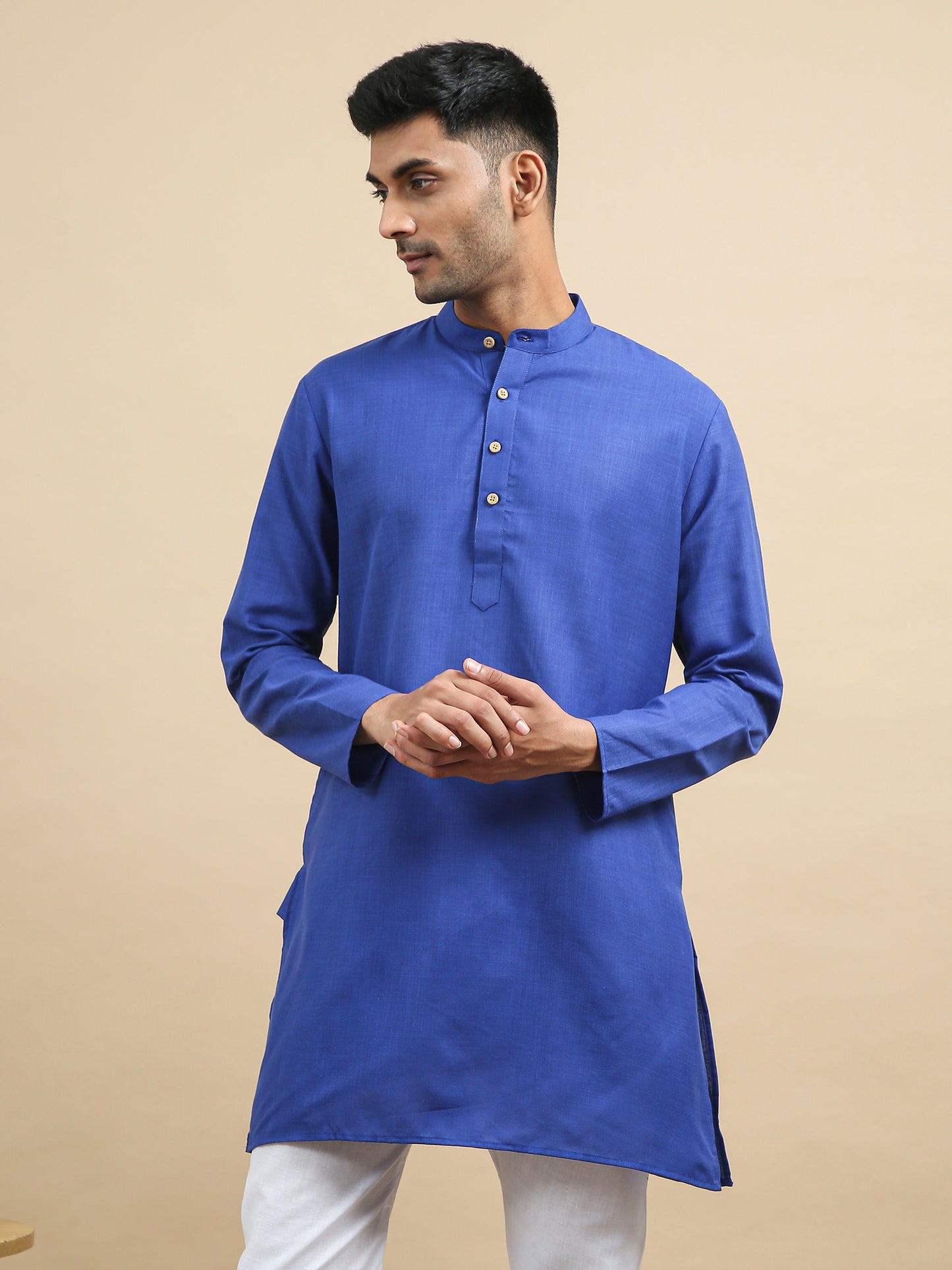 Tattva Navy Blue Short Kurta with Pyjamas