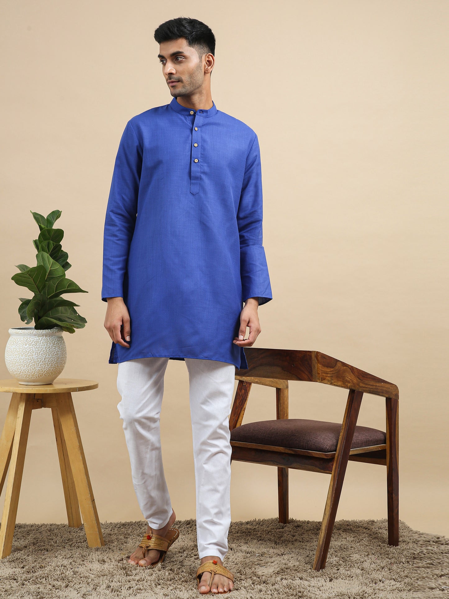 Tattva Navy Blue Short Kurta with Pyjamas