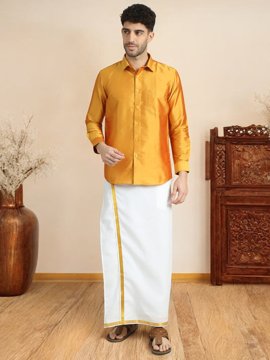 Tattva Men Gold Solid Opaque Shirt