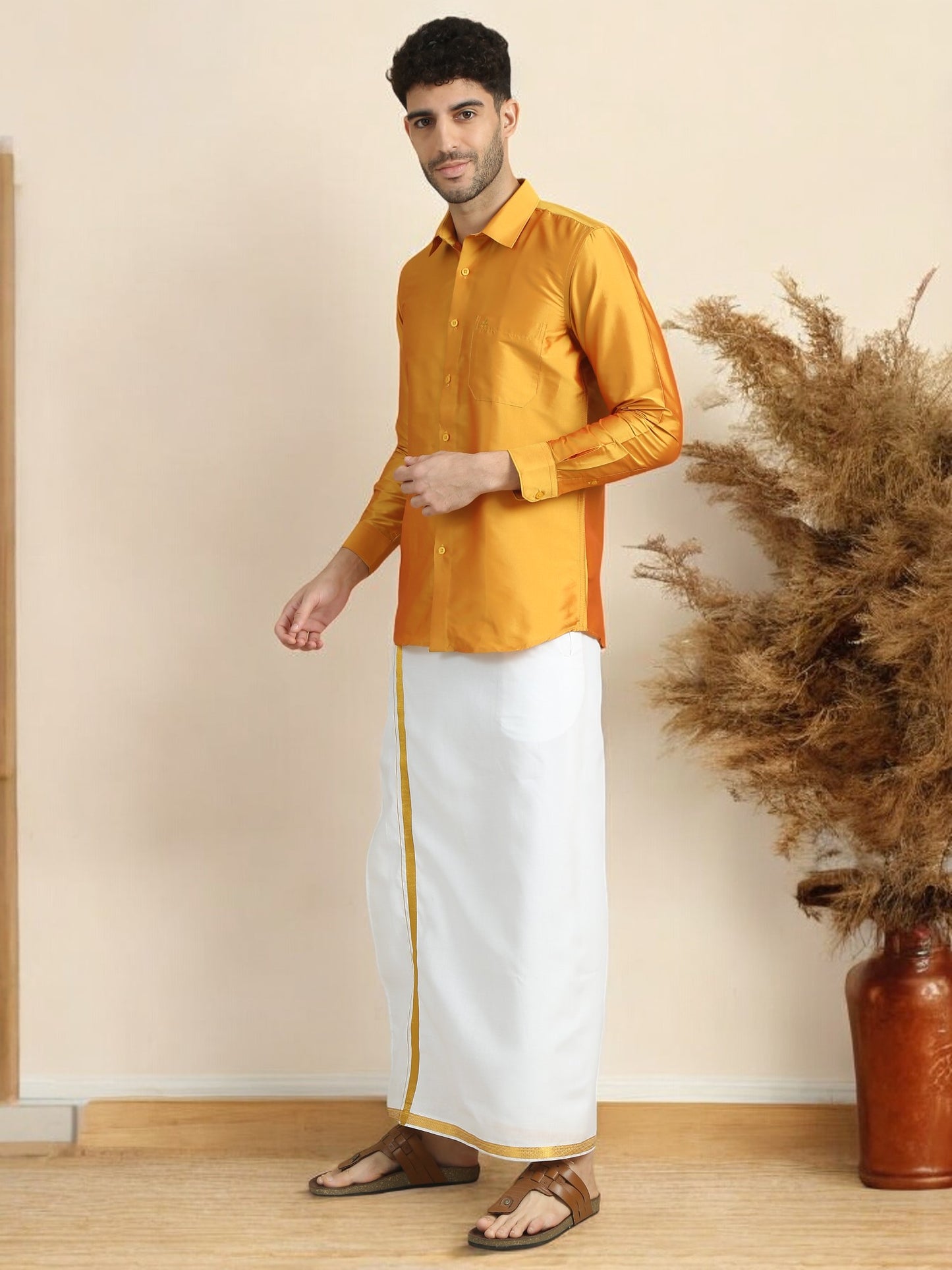 Tattva Men Gold Solid Opaque Shirt