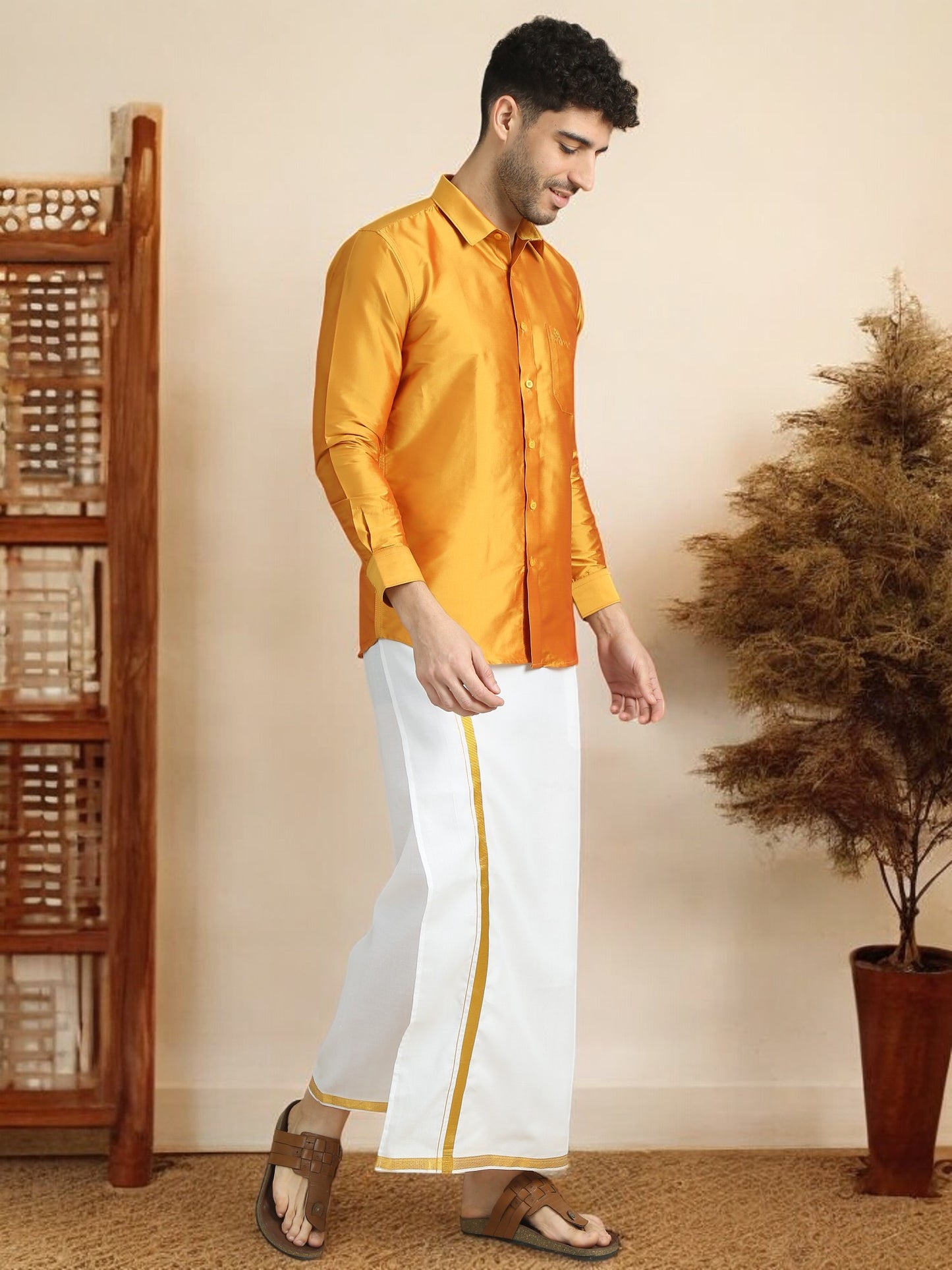 Tattva Men Gold Solid Opaque Shirt