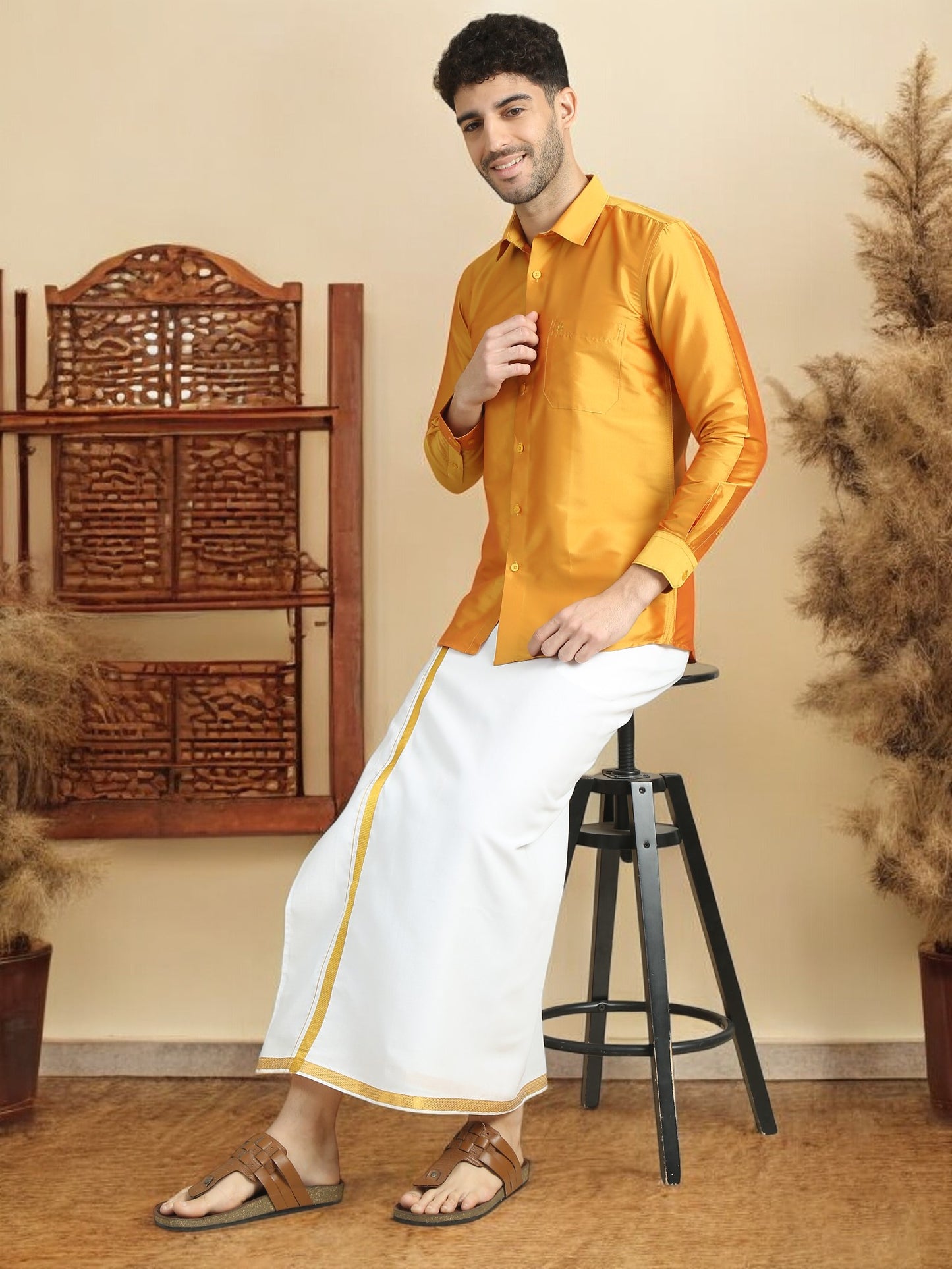 Tattva Men Gold Solid Opaque Shirt