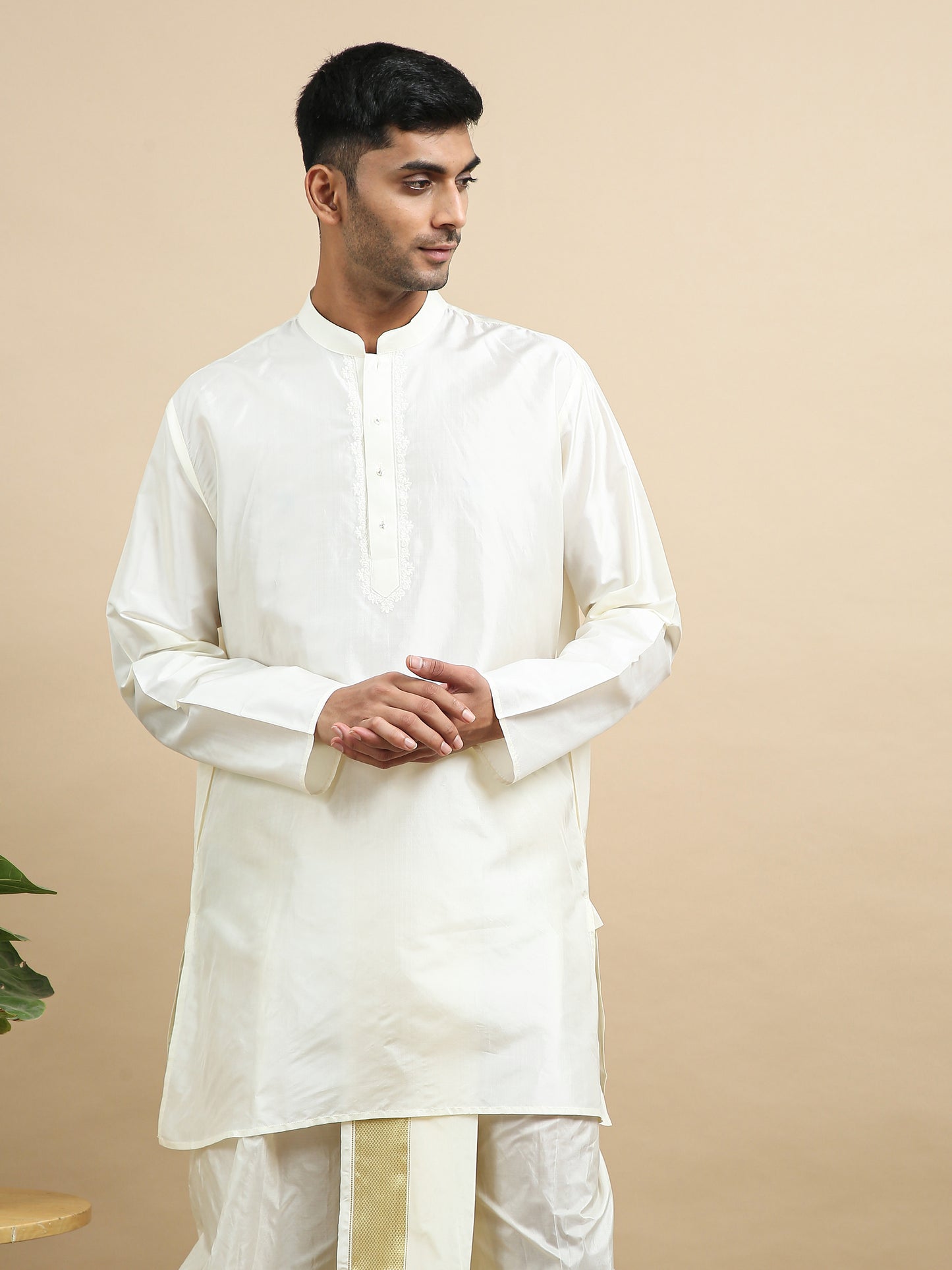 Tattva Men Pure Silk Kurta Dhoti Attached Dupatta Set