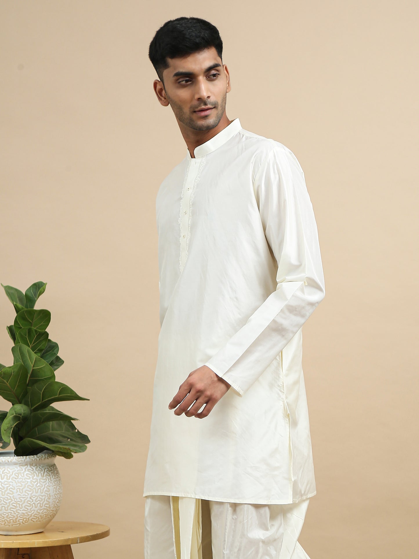 Tattva Men Pure Silk Kurta Dhoti Attached Dupatta Set