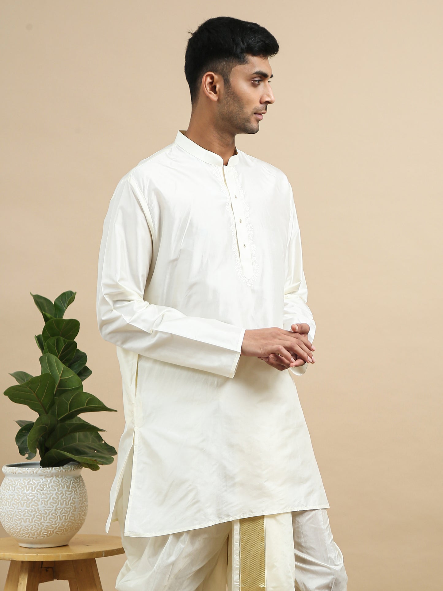 Tattva Men Pure Silk Kurta Dhoti Attached Dupatta Set