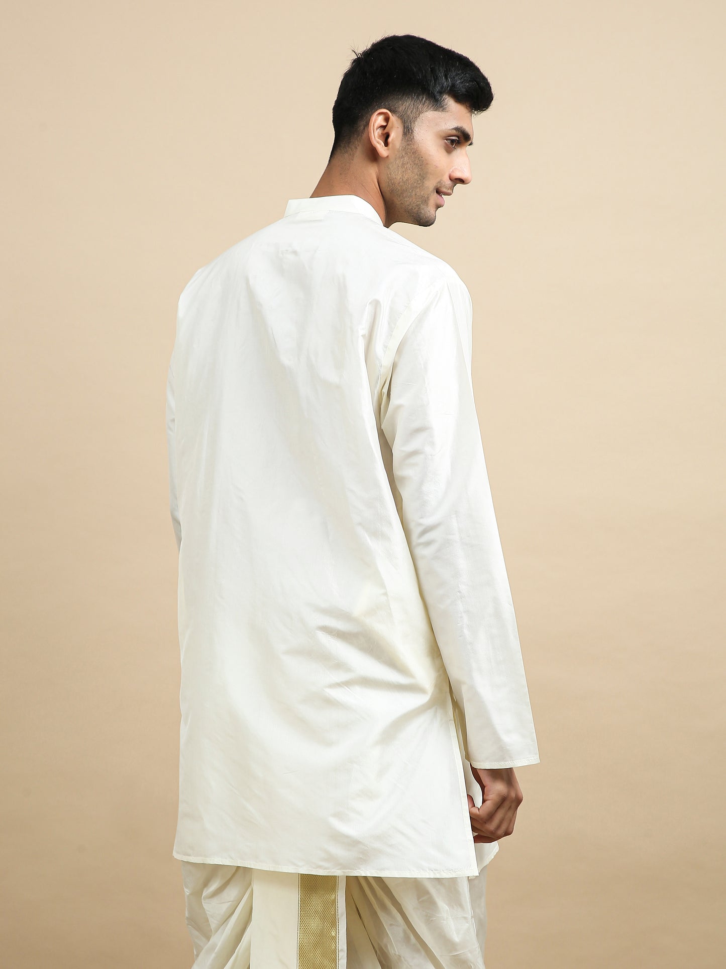 Tattva Men Pure Silk Kurta Dhoti Attached Dupatta Set