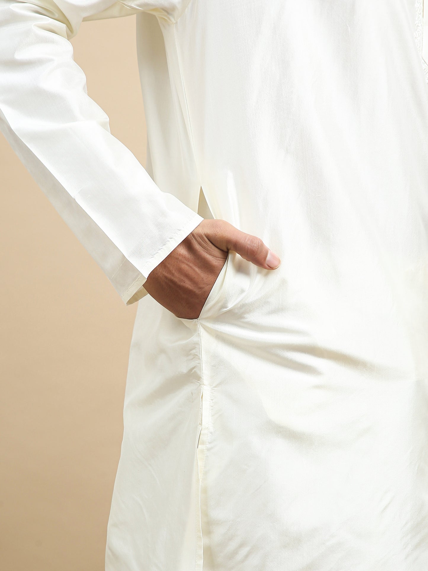 Tattva Men Pure Silk Kurta Dhoti Attached Dupatta Set