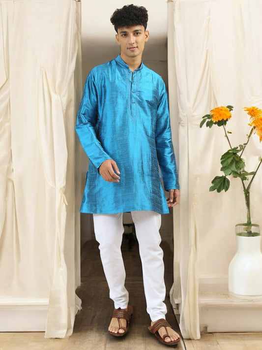 Tattva  Men Applique Dupion Silk Straight Kurta