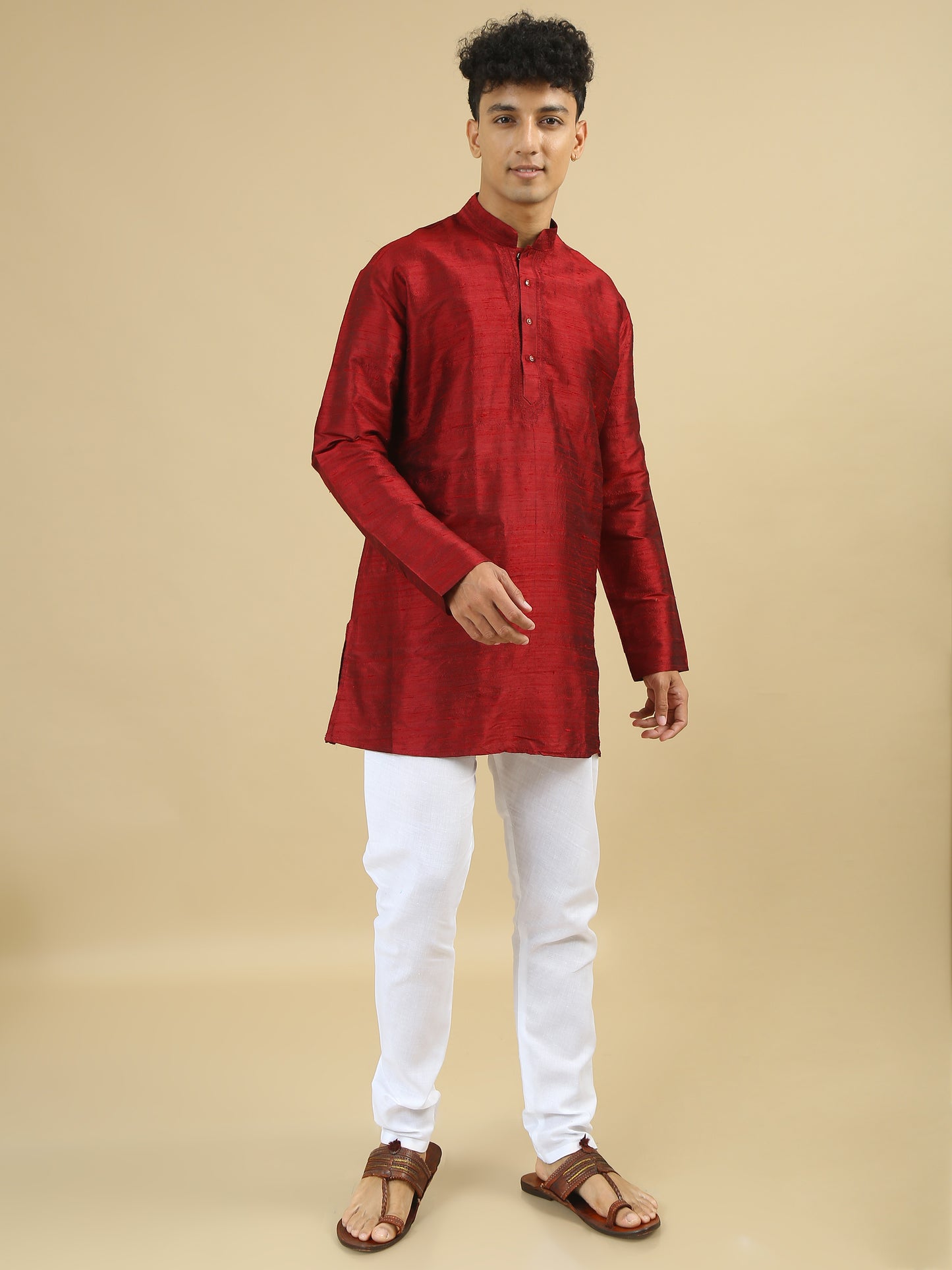 Tattva  Men Applique Dupion Silk Straight Kurta