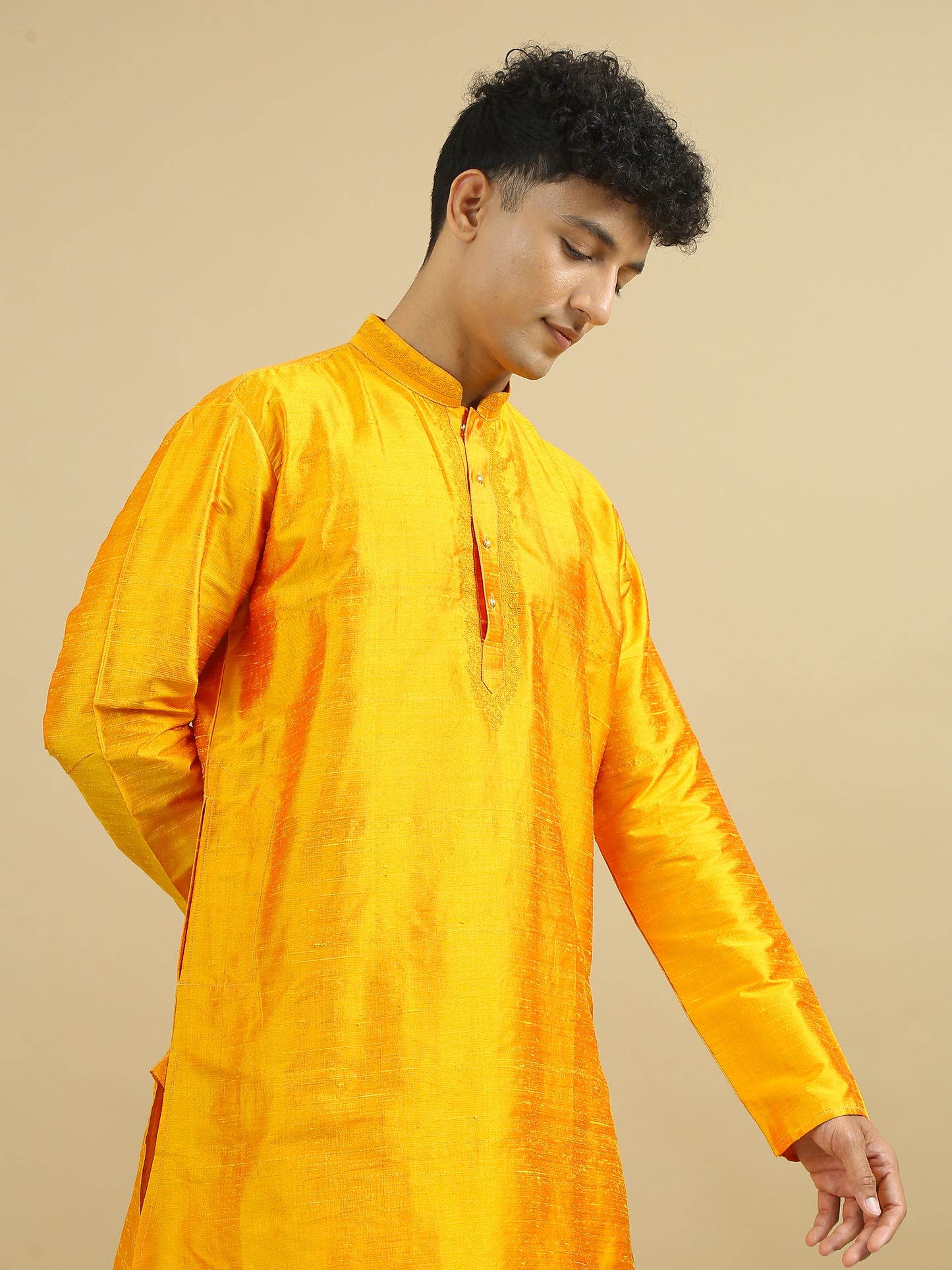 Tattva  Men Applique Dupion Silk Straight Kurta