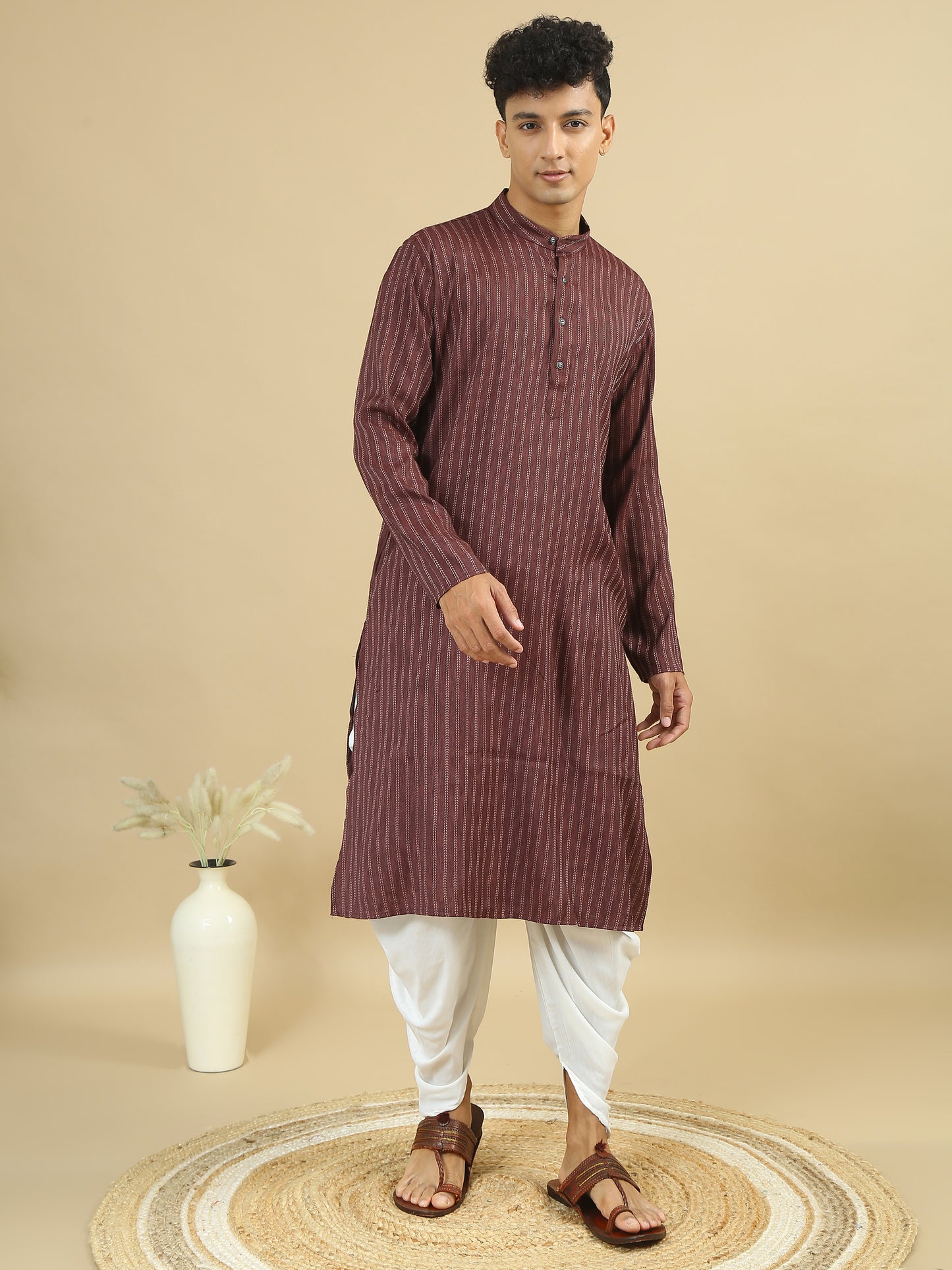 Tattva Men Striped Pure Cotton Straight Kurta