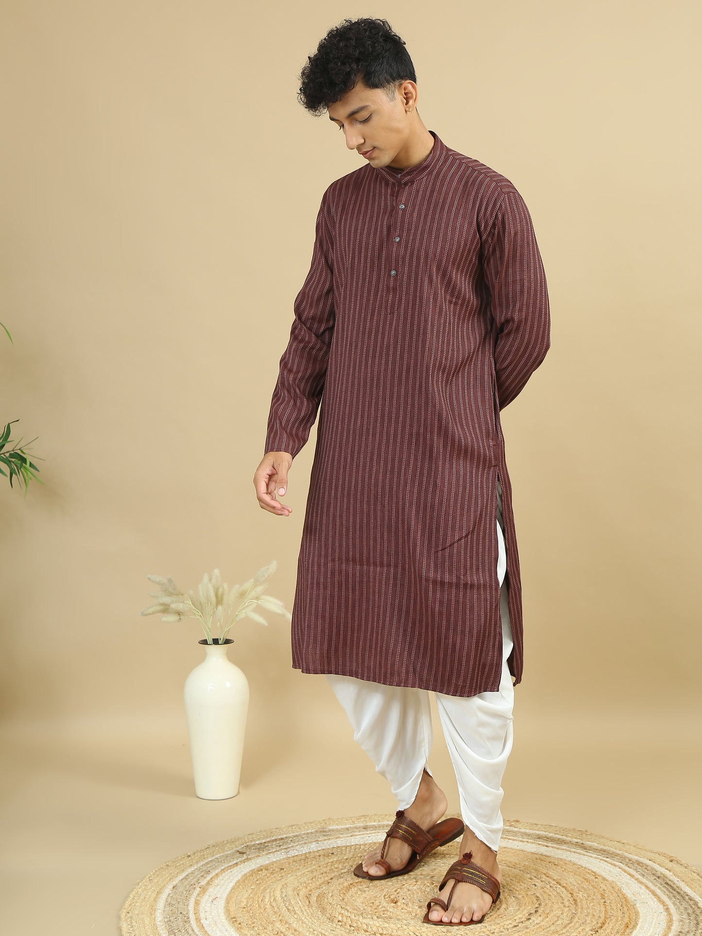 Tattva Men Striped Pure Cotton Straight Kurta