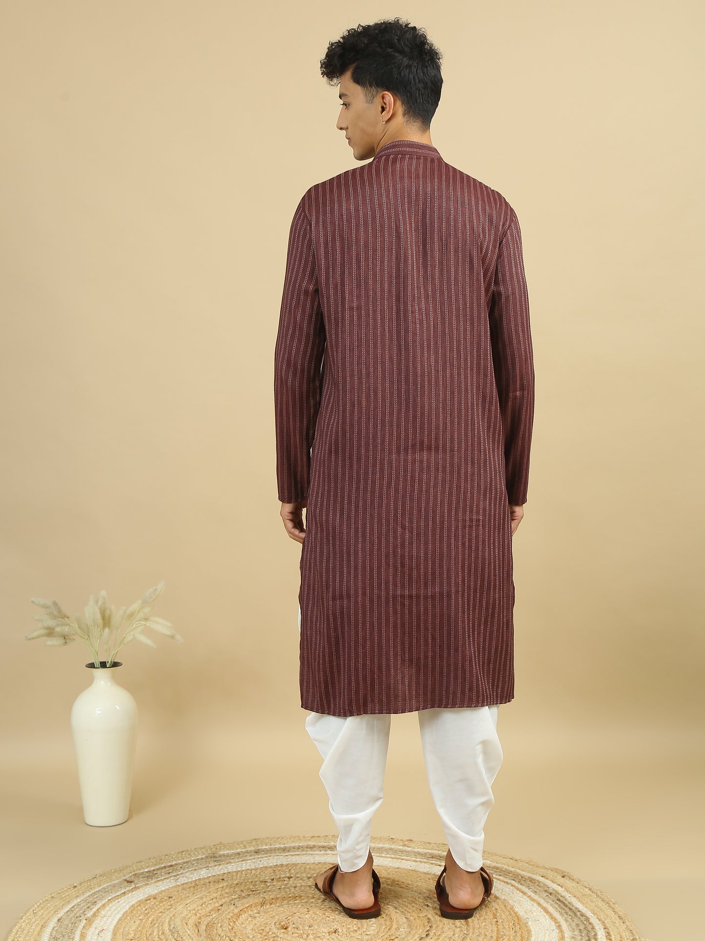 Tattva Men Striped Pure Cotton Straight Kurta