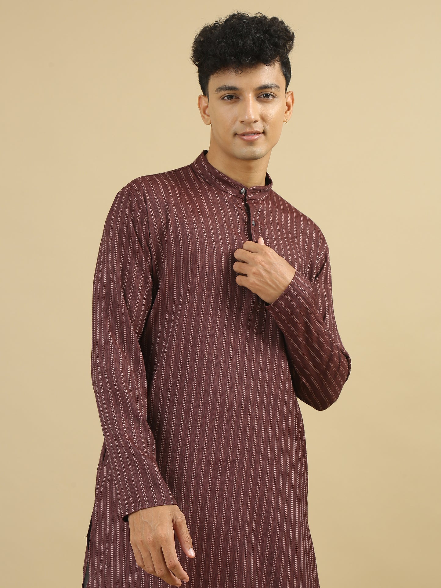 Tattva Men Striped Pure Cotton Straight Kurta