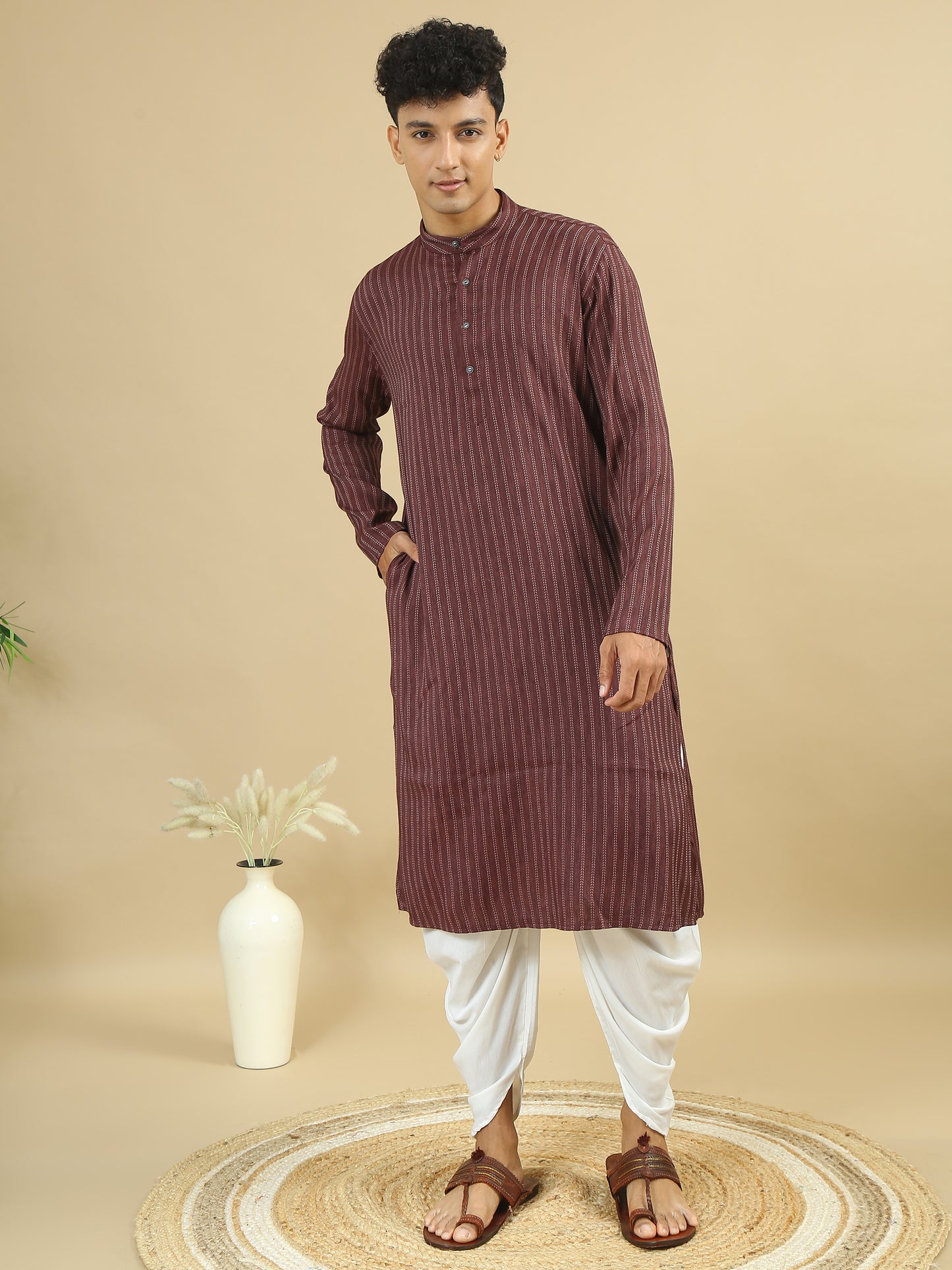 Tattva Men Striped Pure Cotton Straight Kurta