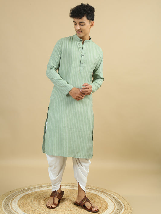 Men Striped Pure Cotton Straight Kurta Set