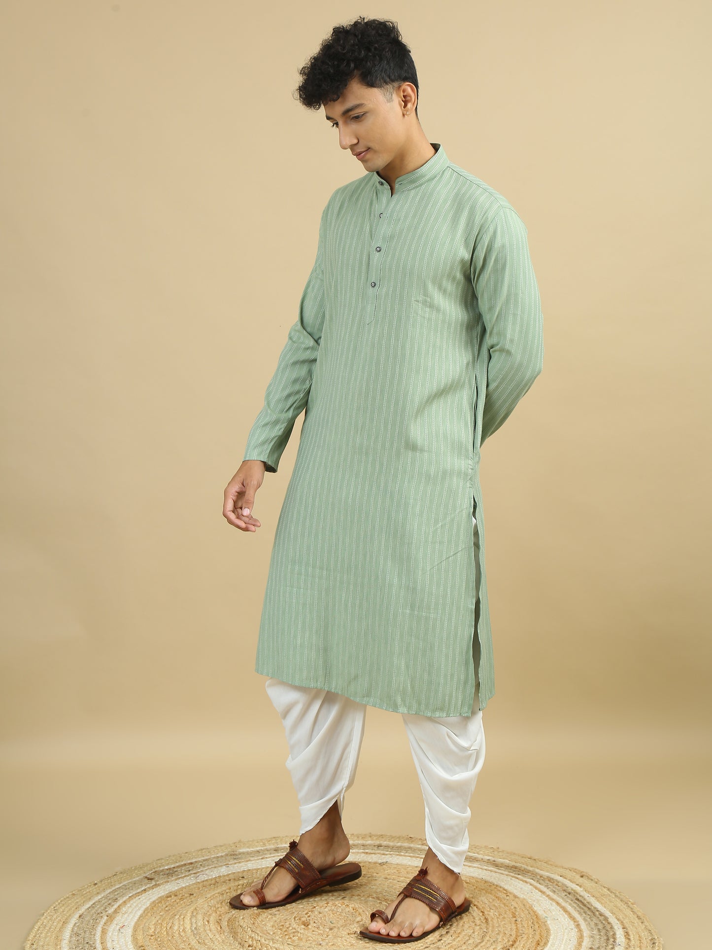 Men Striped Pure Cotton Straight Kurta Set