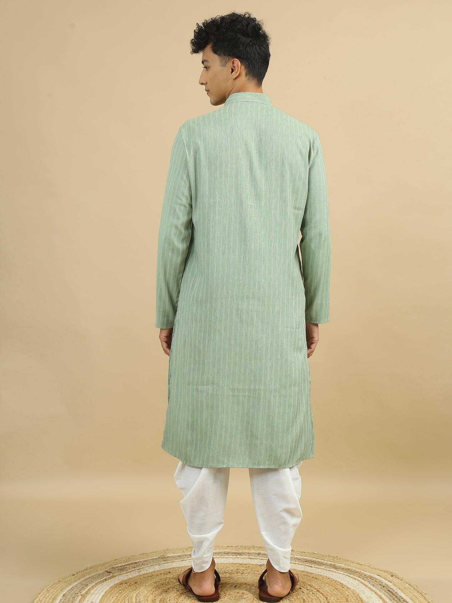 Men Striped Pure Cotton Straight Kurta Set