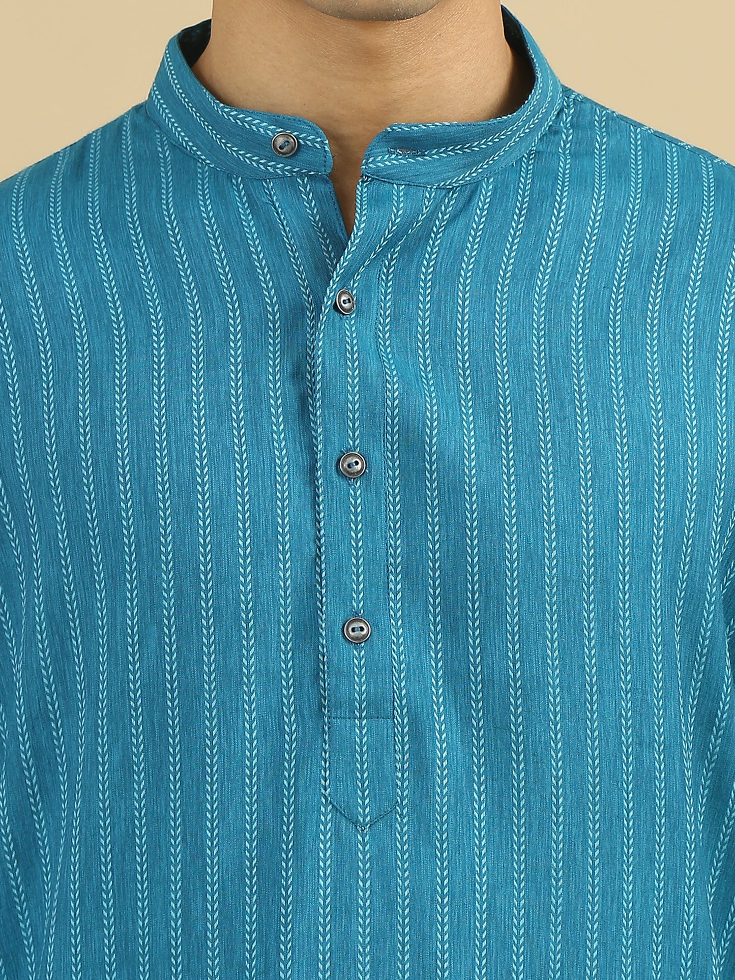 Tattva Men Blue Striped Pure Cotton Straight Kurta