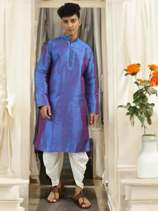 Tattva Men Applique Dupion Silk Straight Kurta