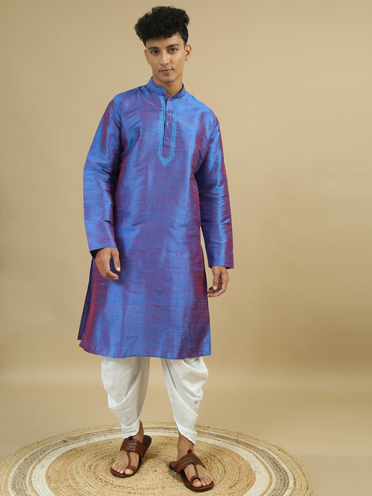 Tattva Men Applique Dupion Silk Straight Kurta