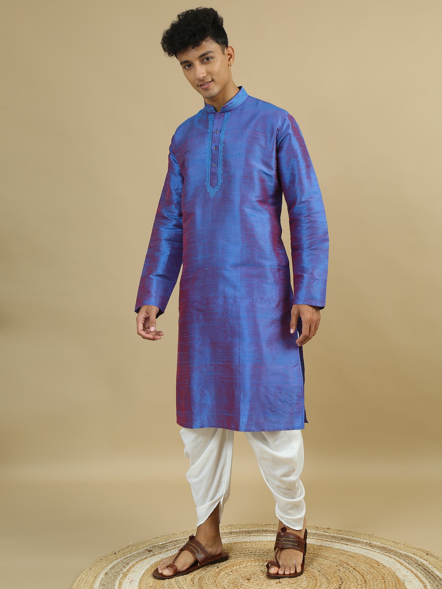 Tattva Men Applique Dupion Silk Straight Kurta