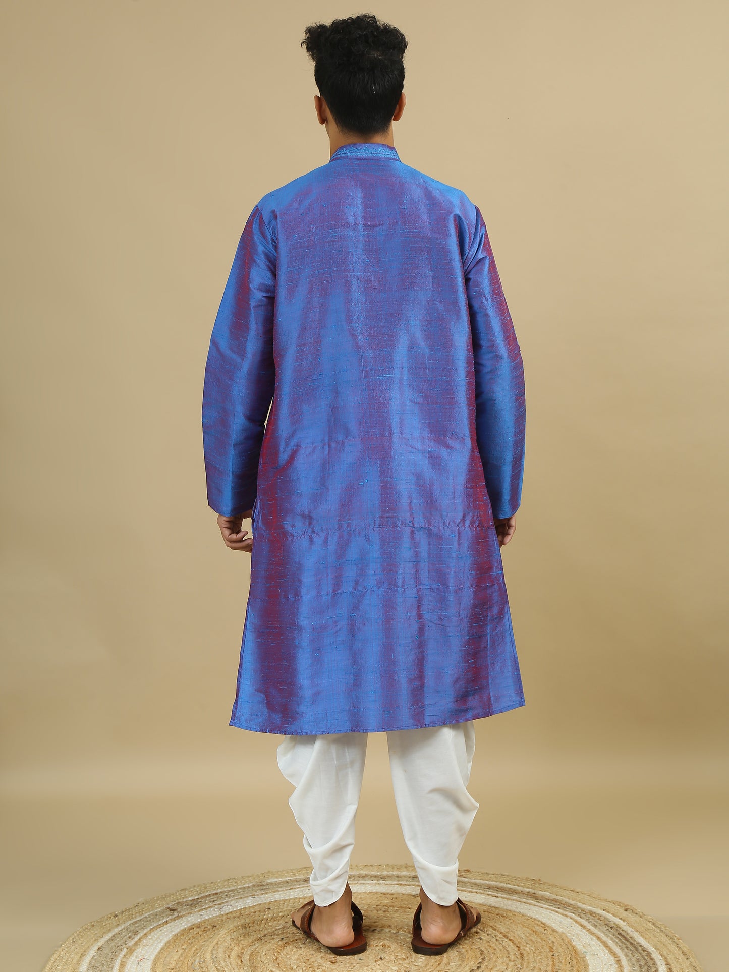 Tattva Men Applique Dupion Silk Straight Kurta