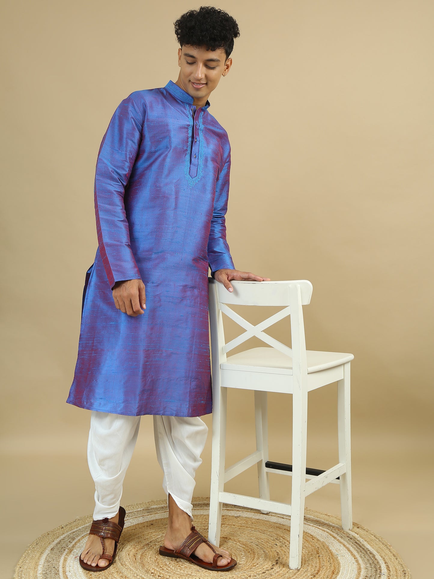 Tattva Men Applique Dupion Silk Straight Kurta