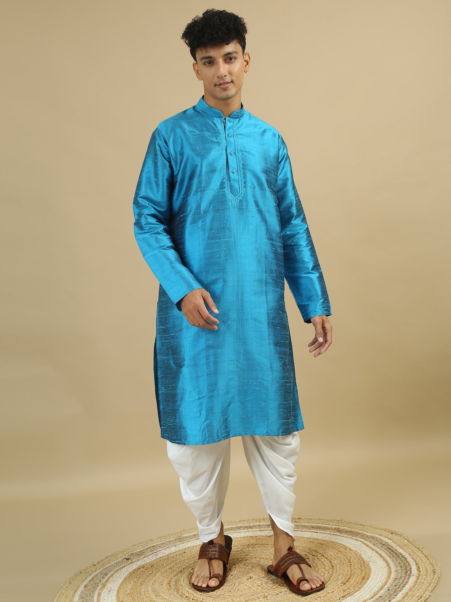 Tattva Men Applique Dupion Silk Straight Kurta