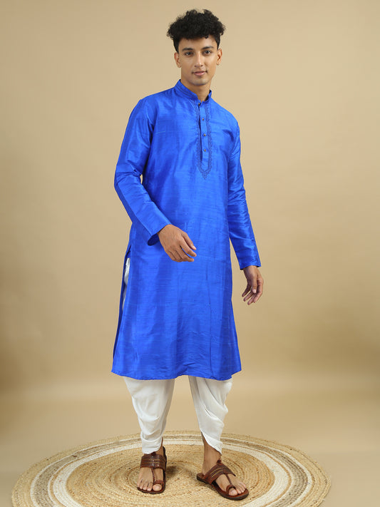 Tattva  Men Applique Dupion Silk Straight Kurta