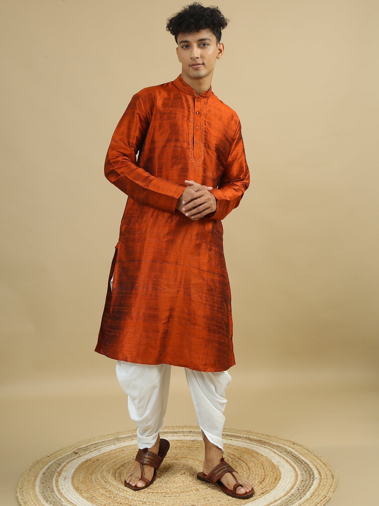 Tattva Men Applique Dupion Silk Straight Kurta