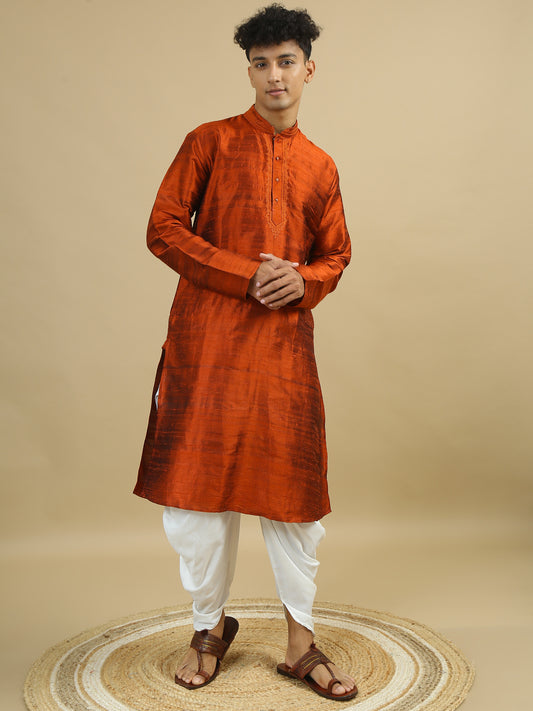 Tattva Men Applique Dupion Silk Straight Kurta