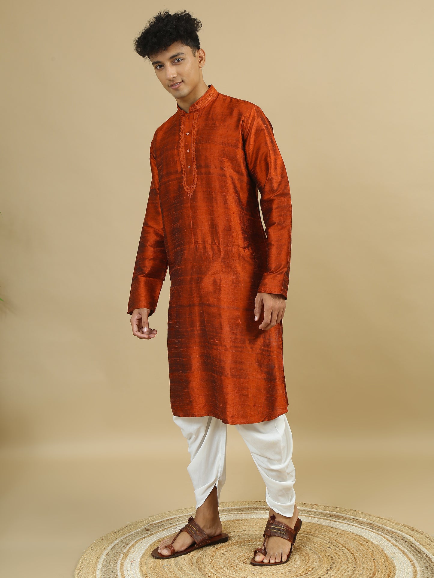 Tattva Men Applique Dupion Silk Straight Kurta