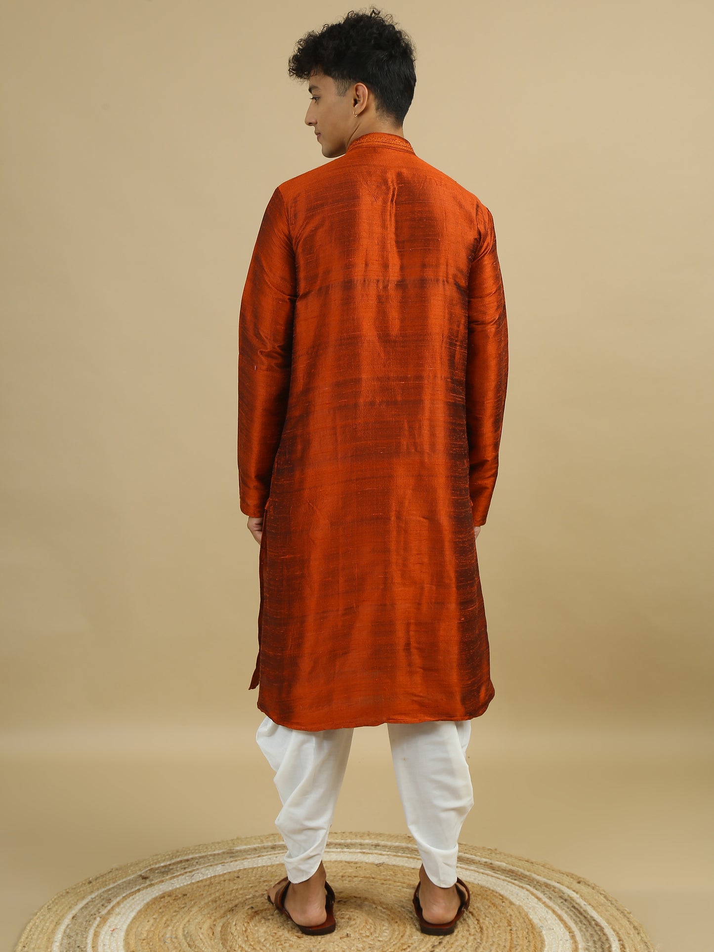 Tattva Men Applique Dupion Silk Straight Kurta