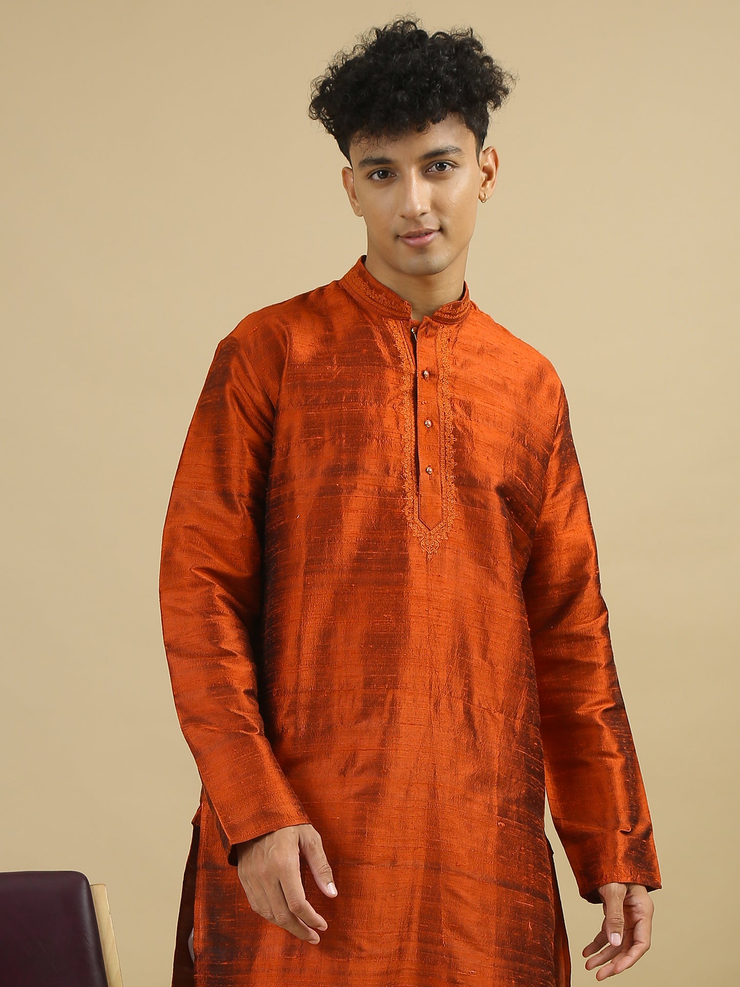 Tattva Men Applique Dupion Silk Straight Kurta