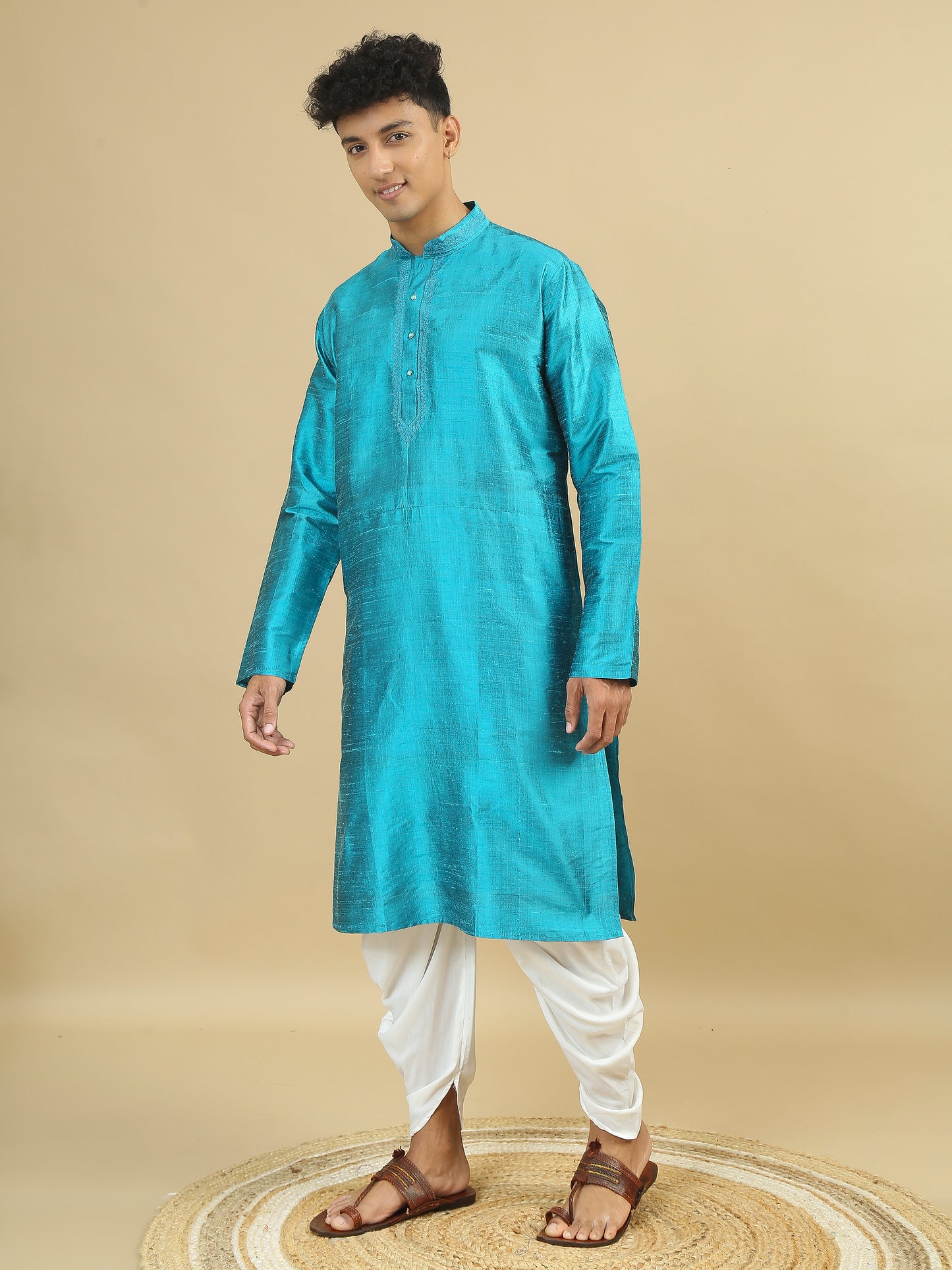 Tattva Men Applique Dupion Silk Straight Kurta