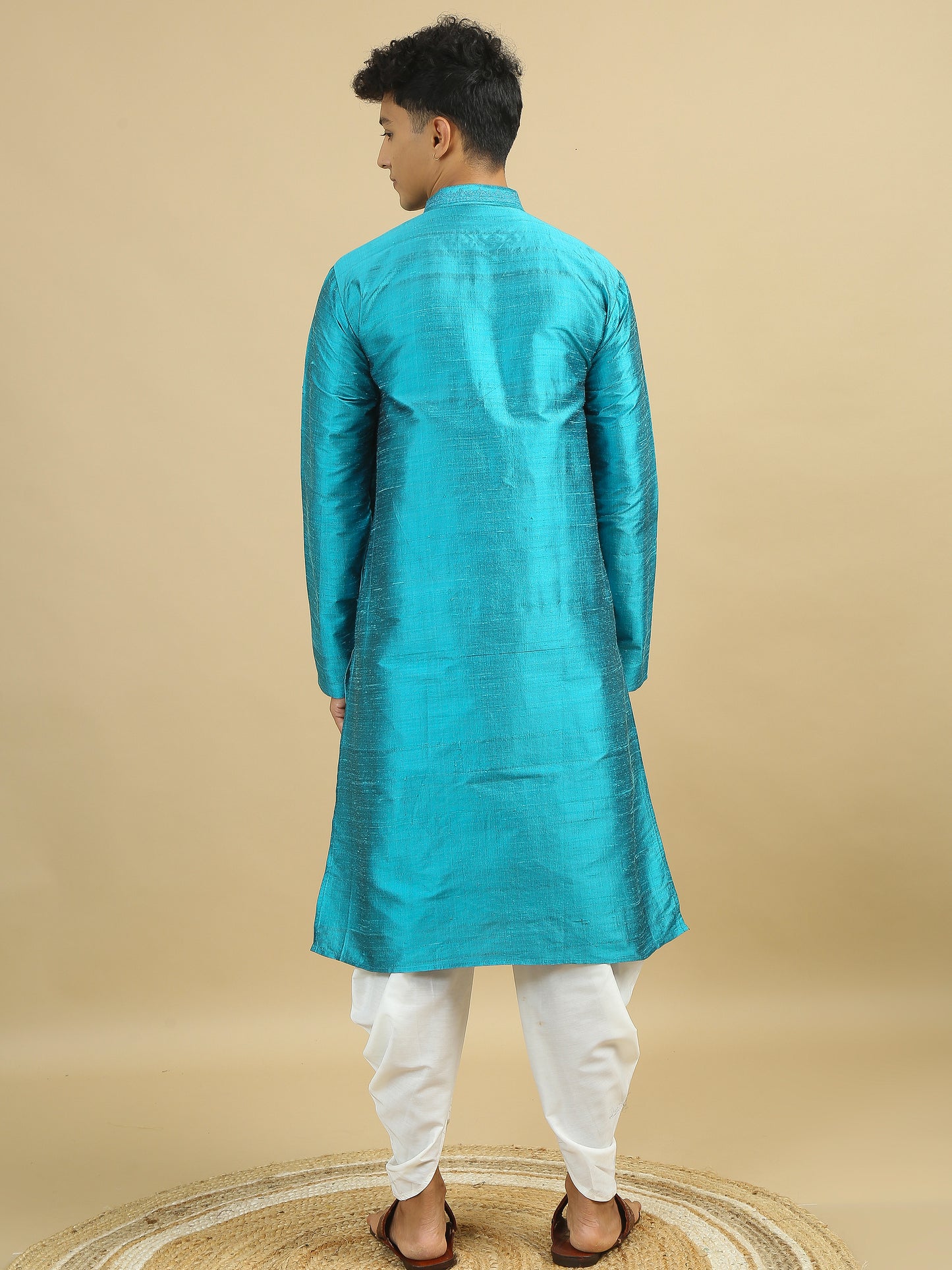 Tattva Men Applique Dupion Silk Straight Kurta