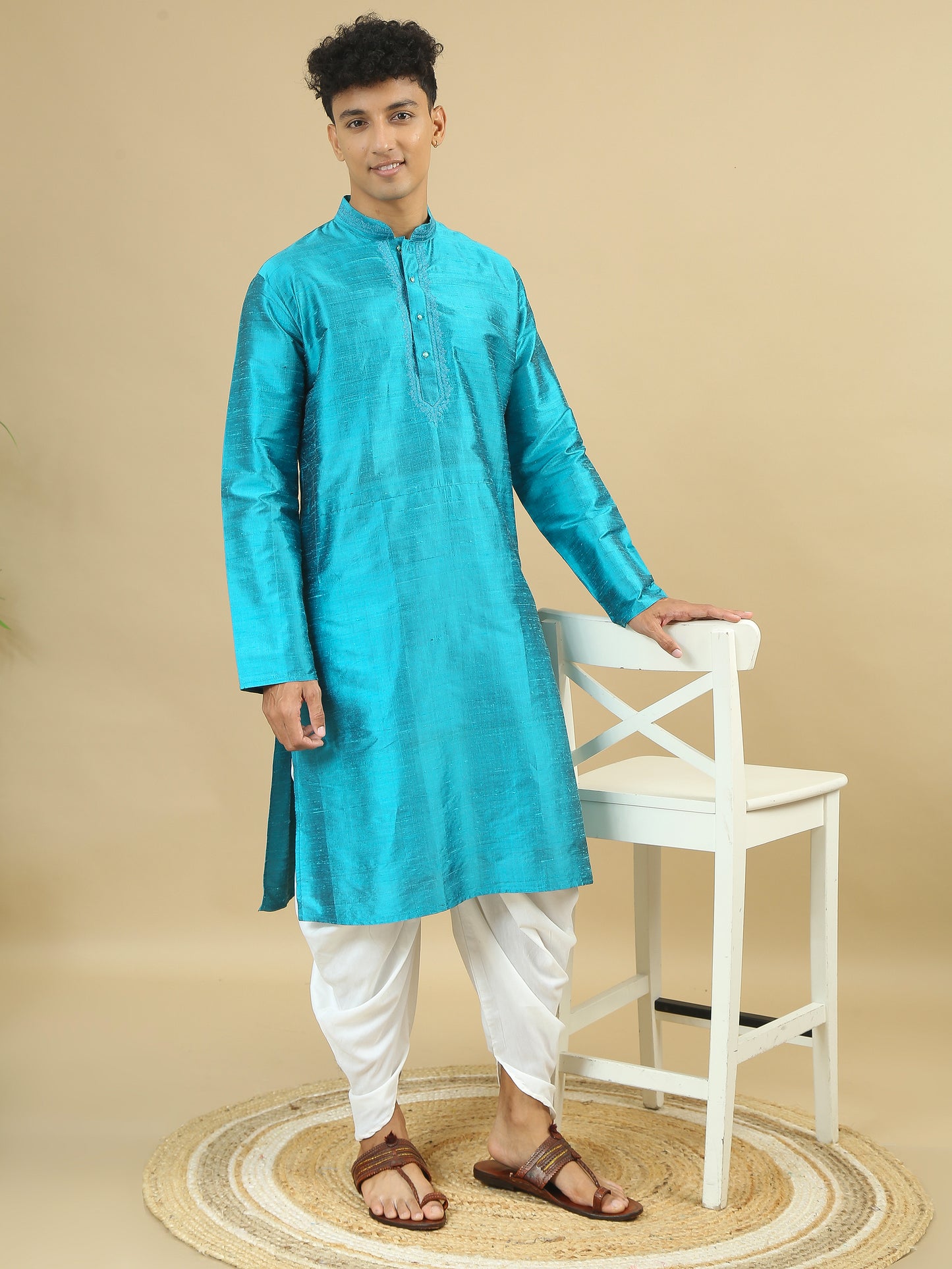 Tattva Men Applique Dupion Silk Straight Kurta