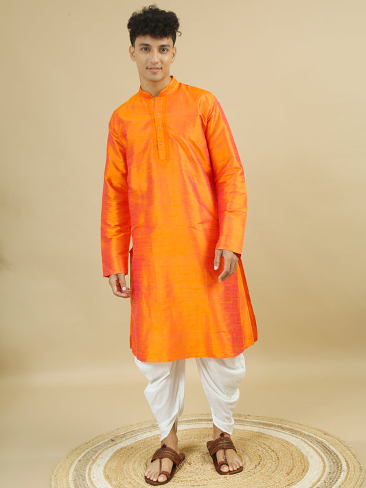 Tattva Men Applique Dupion Silk Straight Kurta