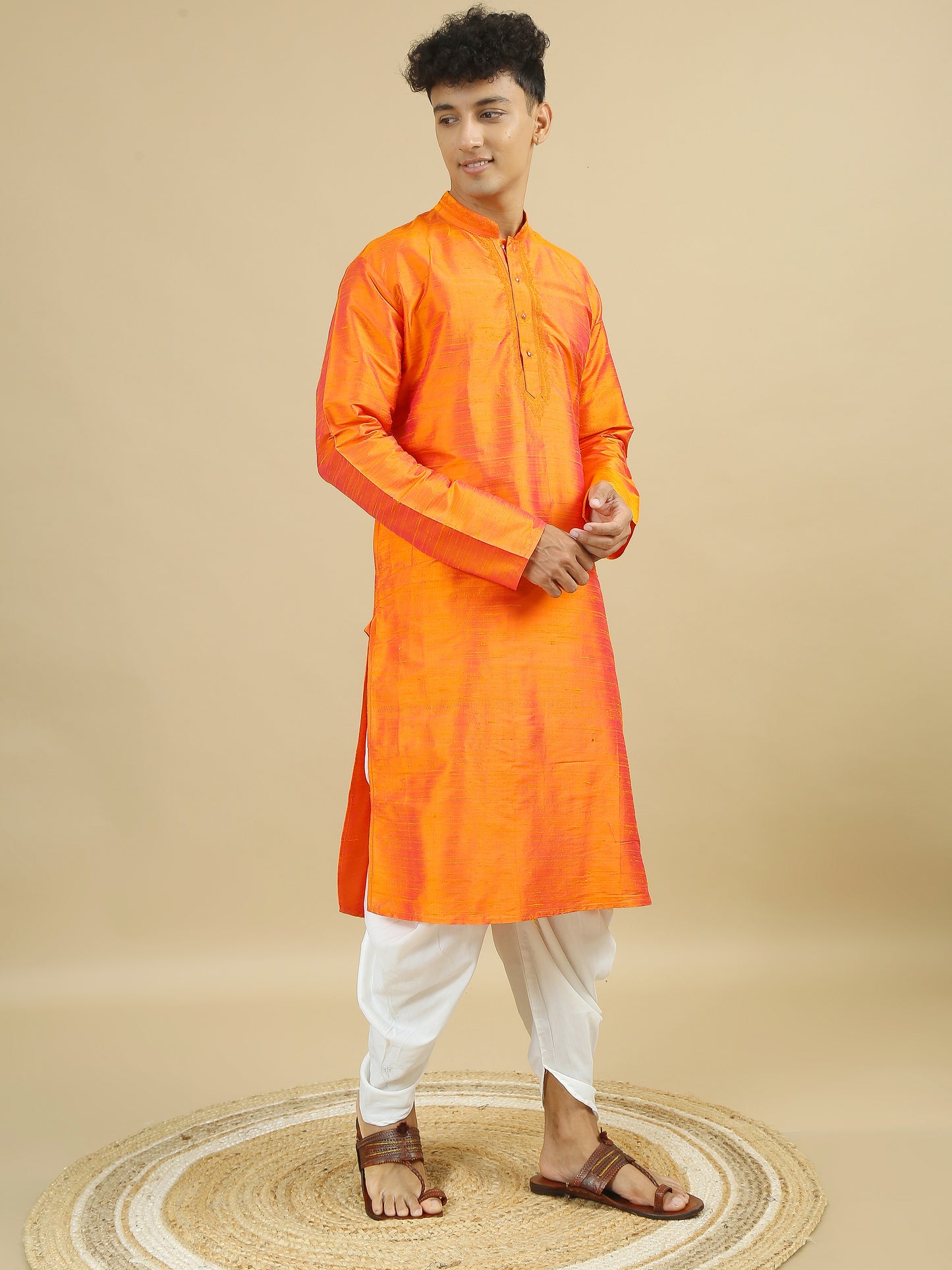 Tattva Men Applique Dupion Silk Straight Kurta