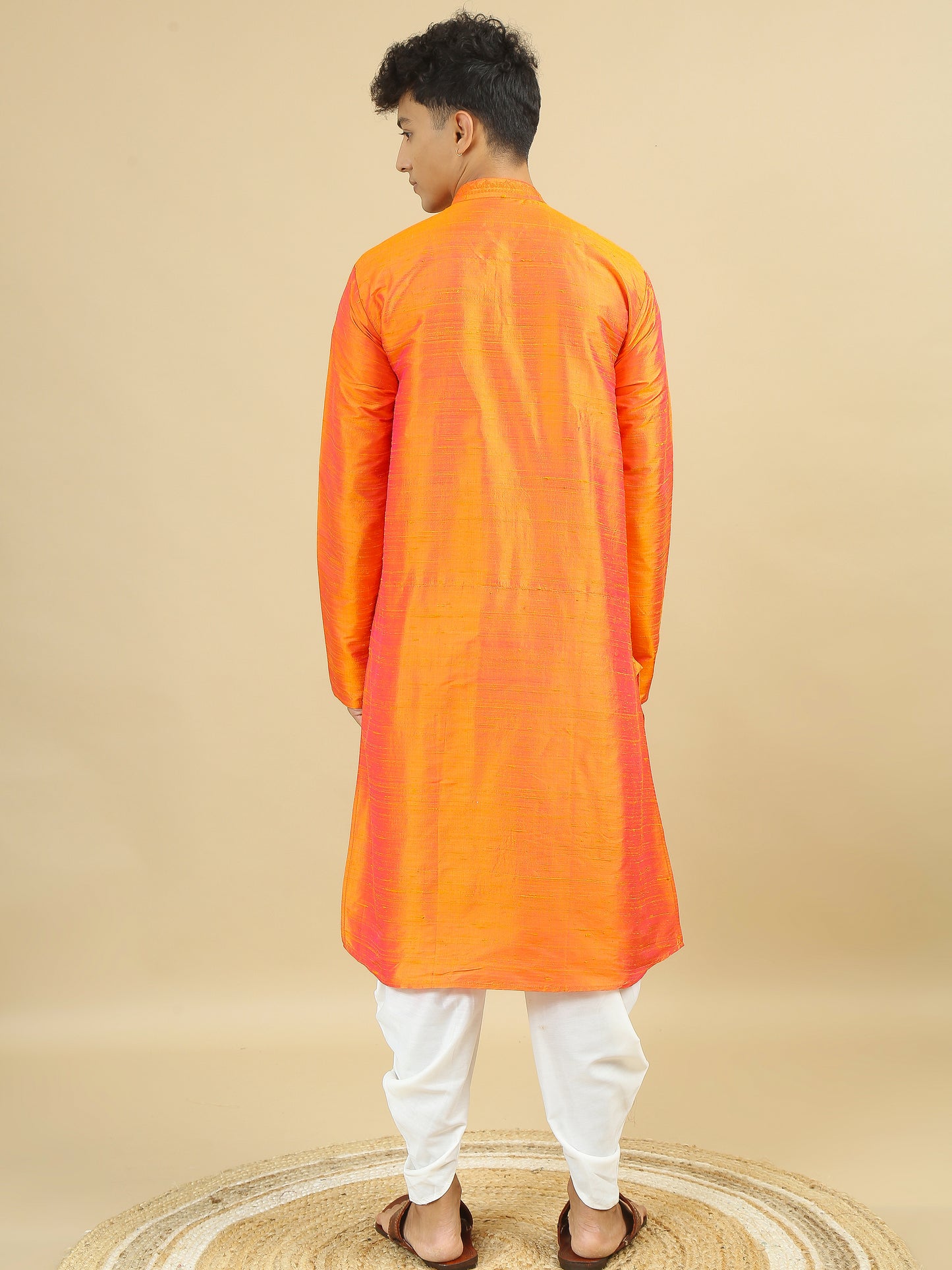 Tattva Men Applique Dupion Silk Straight Kurta