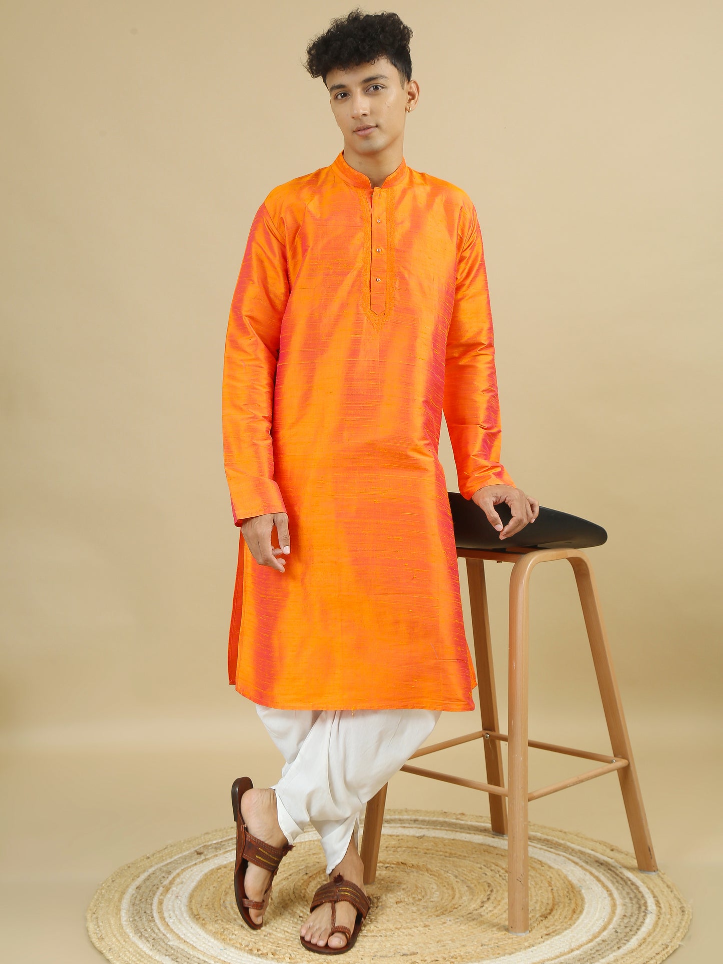 Tattva Men Applique Dupion Silk Straight Kurta