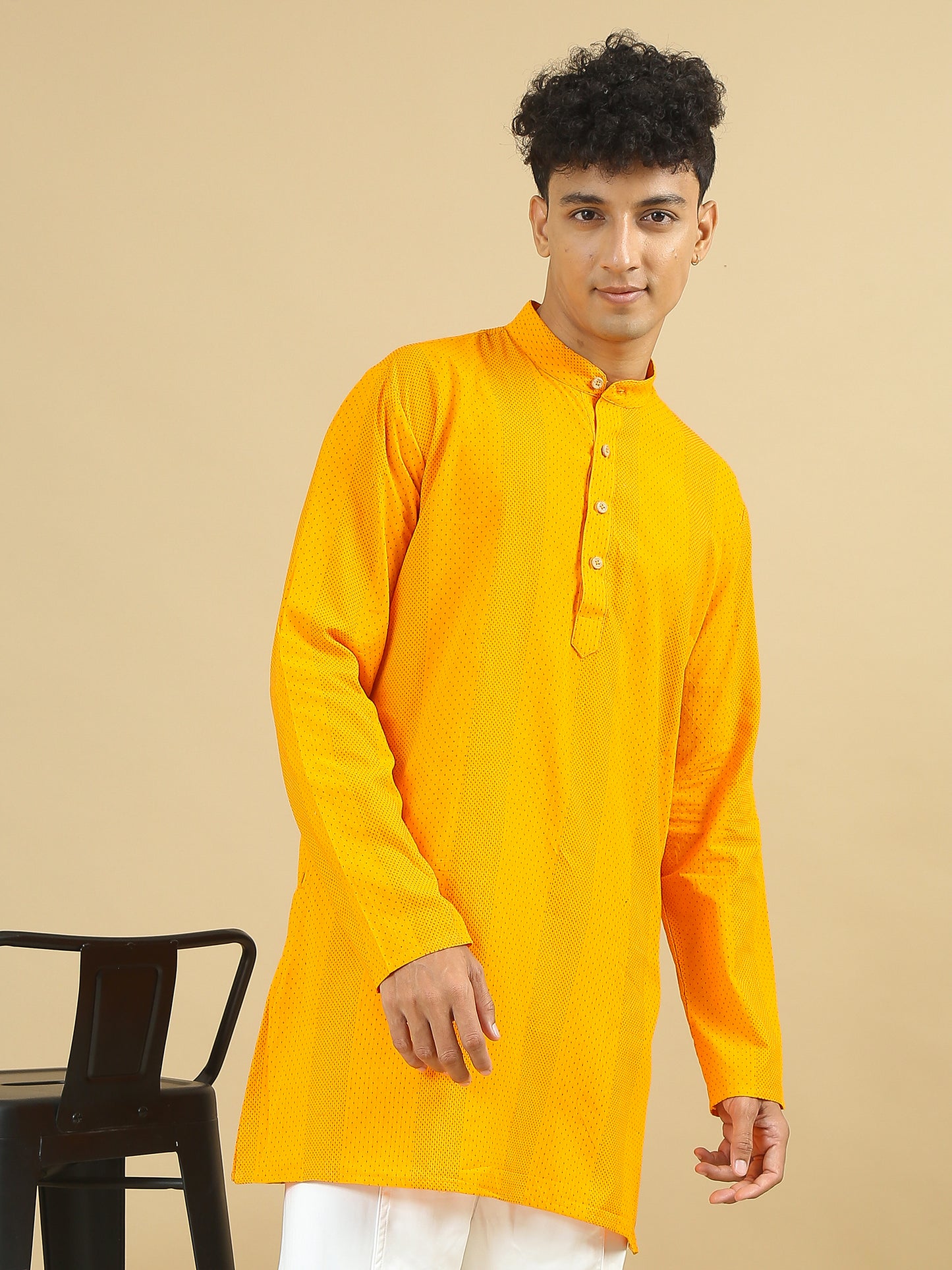 Tattva Yellow Geometric Printed Short Kurta